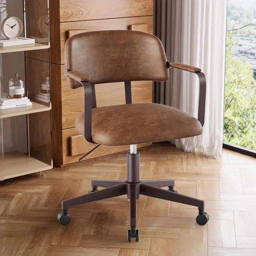 Silla de escritorio de oficina en casa, silla de escritorio moderna de mediados de siglo con brazos acolchados, altura de asiento ajustable, silla
