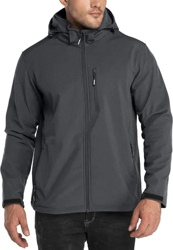 Miniatura 10 de Outdoor Ventures - Chaqueta ligera de Softshell para hombre con forro polar, con capucha, resistente al agua, para senderismo, rompevientos
