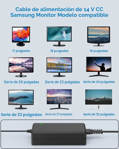 Miniatura 2 de Cable de alimentación para monitor Samsung DC 14V 4A para Samsung SyncMaster 32" 27" 24" 22" 23" 20" 19" 18" 17" 15" Pantalla LED LCD TFT Monitor TV