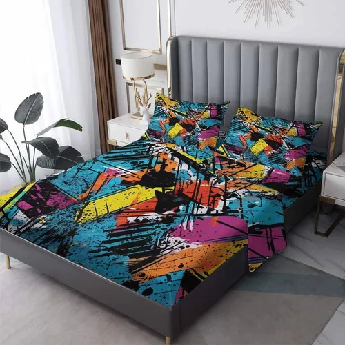 Miniatura 8 de Graffiti Sheets - Juego de sábanas tamaño individual, sábanas de microfibra suave, bolsillo profundo, sábanas y fundas de almohada estampadas sin