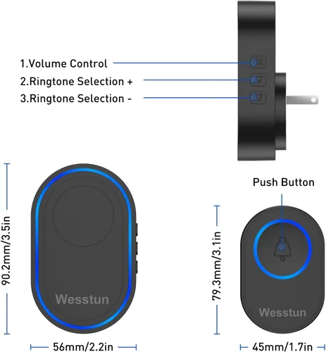Miniatura 2 de Timbre inalámbrico, impermeable IP67, con 39 campanillas, 5 niveles de ajuste de volumen e indicador LED, fácil de instalar en casa, aula y almacén