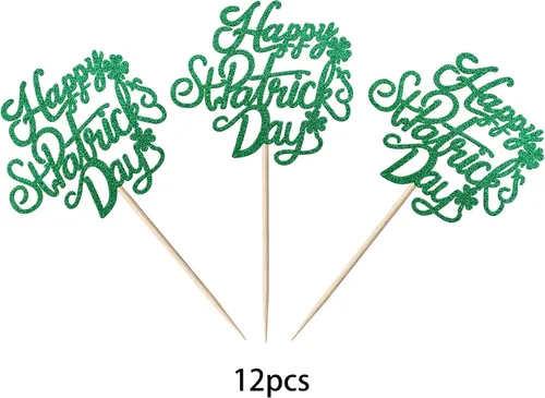 Miniatura 3 de 1 paquete de decoración para pastel de cumpleaños del día de San Patricio con purpurina verde de trébol de la suerte de cuatro hojas, trébol