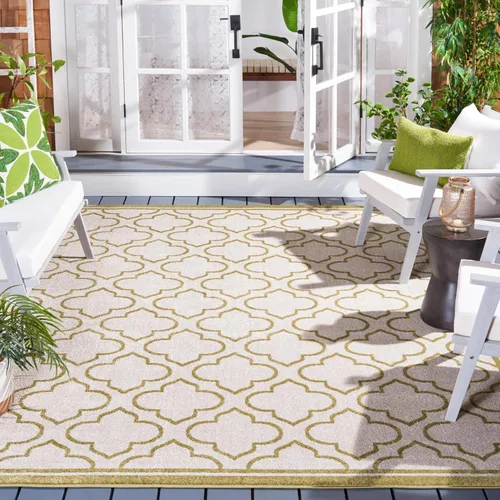 Miniatura 32 de Safavieh Amherst Collection Tapete AMT412A para interiores/exteriores de color marfil y verde claro, Polipropileno