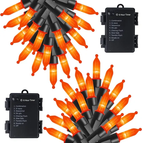 Miniatura 17 de WATERGLIDE - 50 luces LED de Halloween para uso al aire libre de 16 pies, tira de luces con 8 modos, tamaño mini, luces impermeables para árbol