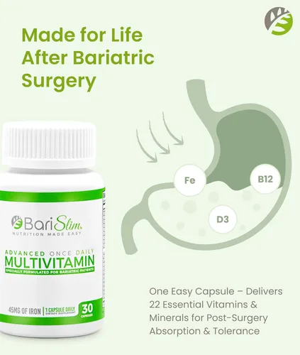 Miniatura 3 de BariSlim Cápsula multivitamínica bariátrica avanzada una vez al día, 45 mg de hierro, vitamina bariátrica para cirugía post bariátrica, incluyendo