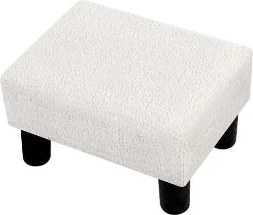 Miniatura 6 de Adeco Reposapiés otomano tapizado de lino de 15.4 pulgadas, pequeño taburete acolchado y asiento decorativo con patas de aspecto de madera, taburete