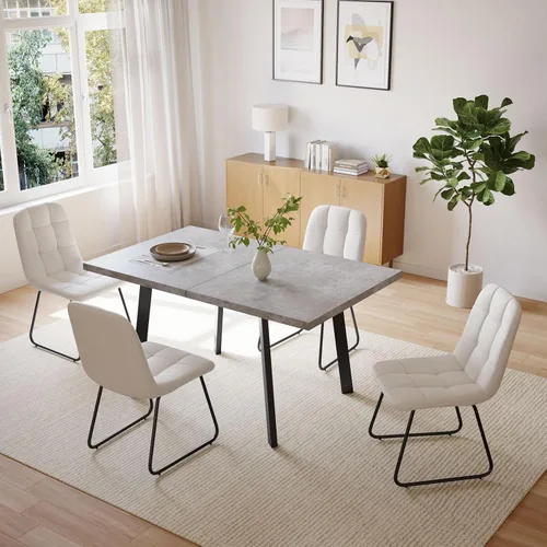 Miniatura 4 de Zerifevni 47.2"- 62.9" Extendable Dining Table Set of 5 Kitchen Table with 4 Dining Chairs, Modern Gray Wood Grain, Waterproof Scratchproof for