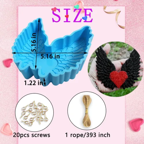 Miniatura 4 de Molde de silicona Freshie para automóvil con alas de corazón, para perlas aromáticas, velas de jabón, cera y arcilla, molde de yeso