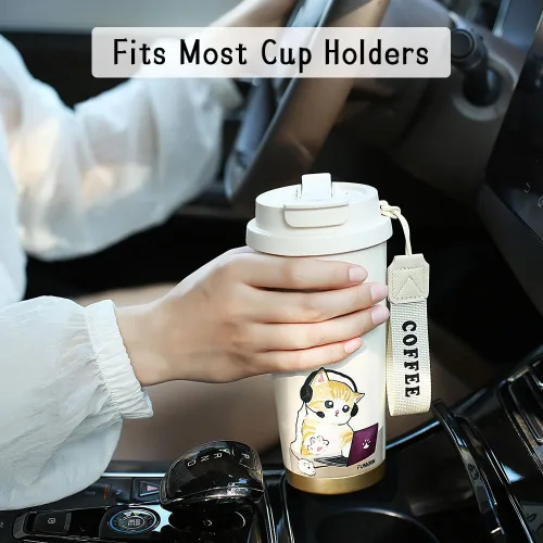 Miniatura 5 de Funkrin Taza de café aislada con popote y tapa abatible, vaso de 24 onzas con revestimiento de cerámica, taza de viaje a prueba de fugas al vacío