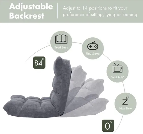 Miniatura 4 de S AFSTAR Silla reclinable acolchada ajustable de 14 posiciones con cómodo soporte de espalda y funda agradable a la piel, ideal para leer, jugar