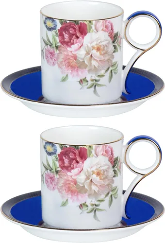 Miniatura 33 de KAMMAK Juego de 2 tazas de té y platillos, tazas de café de porcelana fina, tazas de café expreso apilables, demitasse de cerámica para café