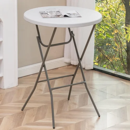 Miniatura 2 de BTExpert Mesa Plegable de Plástico de Granito Blanco Redonda de 32" Altura de Barra de 43" Mesa Comercial Portátil Mesa de Banquete Tarjeta Café