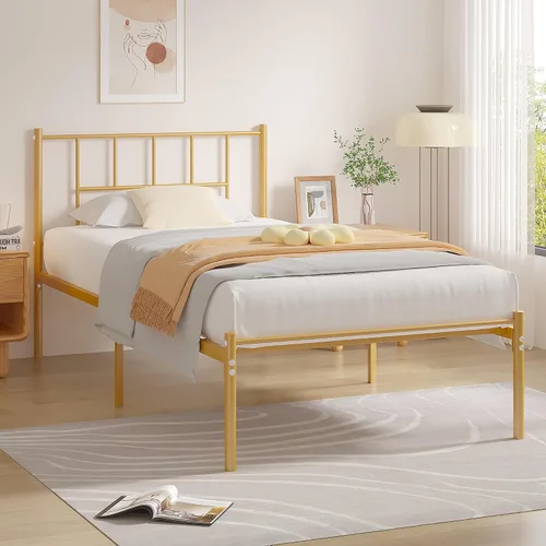 Miniatura 22 de VECELO Marco de cama de plataforma de metal completo con cabecero, soporte de listones de acero resistente, almacenamiento debajo de la cama,