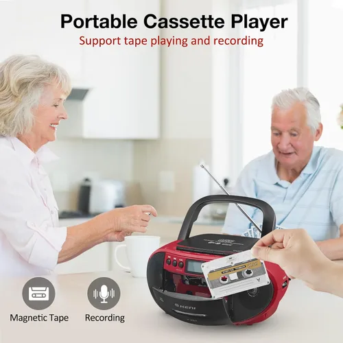 Miniatura 4 de G Keni Combo portátil de reproductor de CD y cassette Boombox, grabadora de cinta de casete con control remoto, radio AM FM, reproducción USB