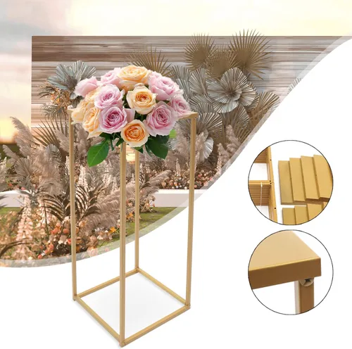 Miniatura 7 de 10 Uds. Florero de piso de flores, columna de metal, arreglo floral, estante de exhibición de mesa dorado, telón de fondo floral para centro de mesa
