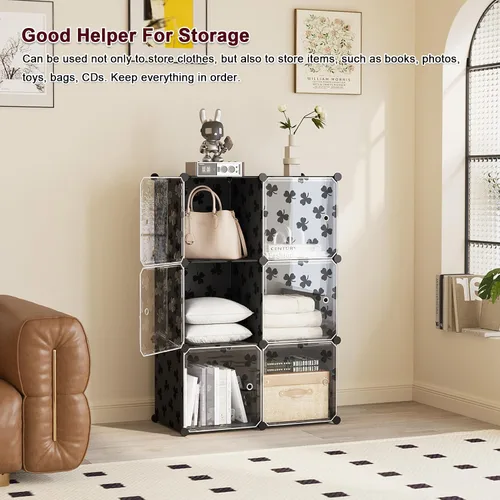 Miniatura 4 de C&AHOME Organizador de almacenamiento en cubos con puertas, estantes de 6 cubos, estantería modular de plástico DIY, estantería de almacenamiento