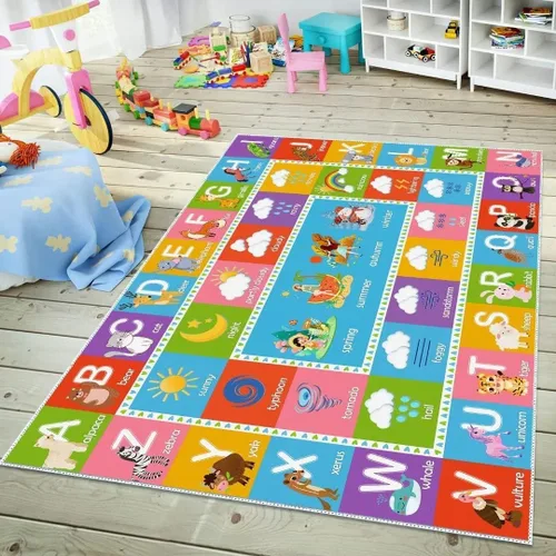 ABC - Alfombra educativa del alfabeto, alfombra de juego de 4 x 6 pies para niños, sala de juegos, tapete antideslizante para niños y niñas Alphabet