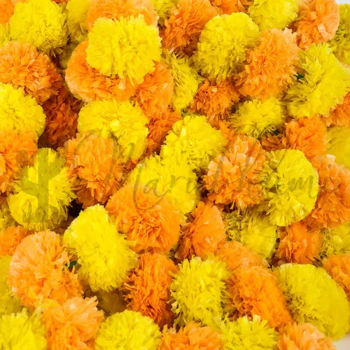 Miniatura 4 de Tira de flores artificiales Marubhumi, 5 unidades de 4,5 pies de largo, flores de caléndulas, guirnalda para decoración Diwali, decoración Amarillo