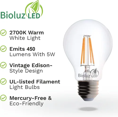 Miniatura 3 de Bioluz LED Bombillas A19 de 40 vatios que utilizan bombillas Edison de 5 W regulables estilo filamento Edison, 2700 K cálidas FCC UL RoHS Título 20