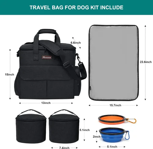 Miniatura 5 de Bolsa de viaje para perros de Modoker - Kit de viaje para perros para un fin de semana fuera, el set incluye organizador de bolsa de viaje para Negro