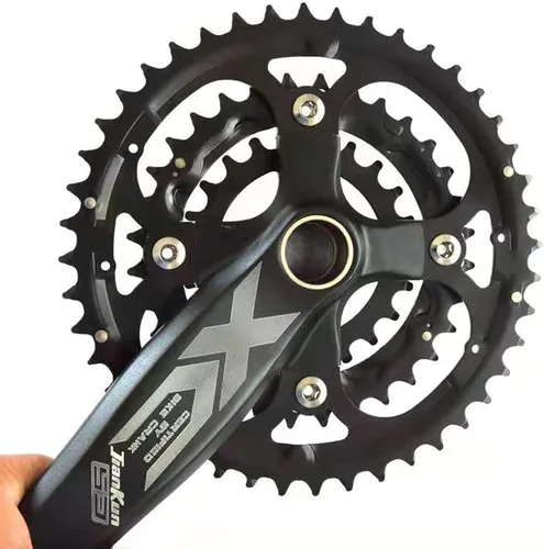 Miniatura 2 de Andeshunk - Juego de bielas de bicicleta de montaña de 27 velocidades Hueco Plato integrado para bicicleta, piñón rojo Juego de bielas negro