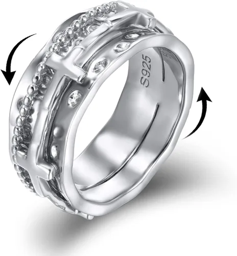 Miniatura 30 de VONALA Anillos giratorios de plata esterlina 925 con diseño de filigrana y girasol, cruz, piedra lunar, ágata musgo, anillos giratorios
