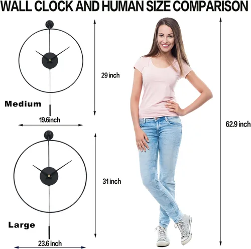 Miniatura 4 de YISITEONE Reloj de pared decorativo grande clásico con péndulo, moderno reloj de pared de metal silencioso sin tictac para sala de estar, Negro