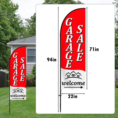 Miniatura 2 de Letrero de venta de garaje,Kit de bandera y poste de publicidad de plumas,Bandera de venta de garaje para patio,Kit de poste de bandera de señal