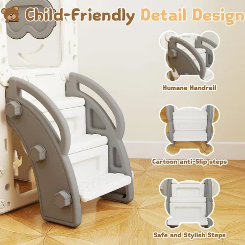 Miniatura 5 de Tobogán 8 en 1, tobogán interior para niños pequeños de 1 a 3 años y juego para interiores y exteriores, con almacenamiento, escalador, telescopio