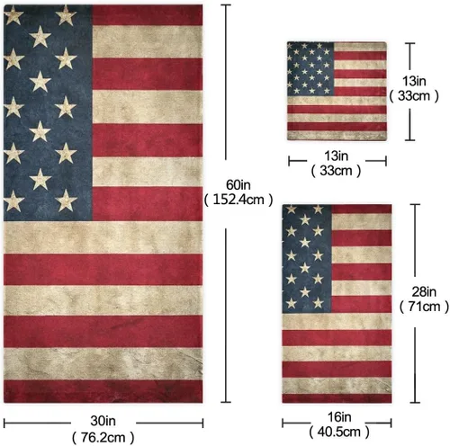 Miniatura 3 de Qilmy Juego de toallas de 3 piezas con la bandera estadounidense, absorbente y suave, juego de toallas decorativas para baño con toalla de baño