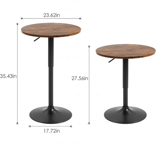 Miniatura 3 de Mesa redonda de bar de 23.6 pulgadas, mesa de barra de altura ajustable, mesas de cóctel modernas con parte superior de MDF y base de metal, mesas