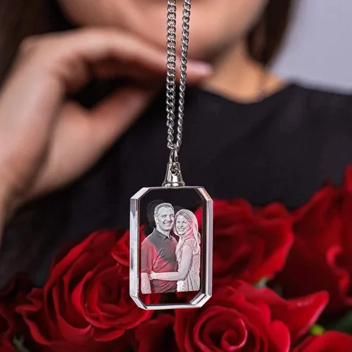 Miniatura 4 de ArtPix 3D - Accesorios de cristal grabado a láser personalizables, collar con dije rectangular, regalos personalizables, ideales para cualquier