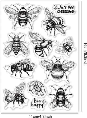 Miniatura 6 de GLOBLELAND Sellos transparentes de abeja para decoración de álbumes de recortes, diseño de abeja Happy Greetings, sello de silicona transparente