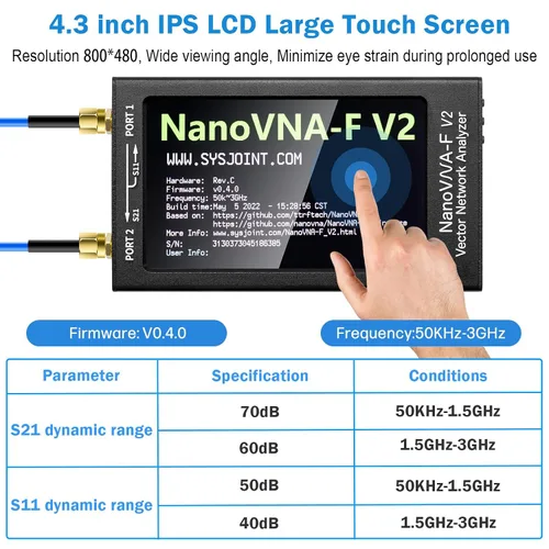 Miniatura 2 de AURSINC Analizador de Red Vectorial NanoVNA-F V2 Actualizado 50KHz-3GHz HF VHF UHF, Analizador de Antena VNA, Pantalla Táctil de 4.3 Pulgadas
