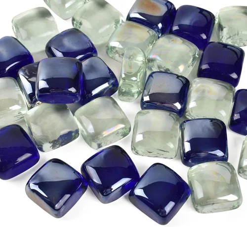 Cuentas de vidrio de mármoles planos, cuadrados, color azul y transparente, para rellenos de jarrones, piedra de colores mixtos para decoración de