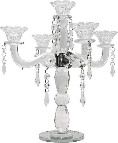Allgala Portavelas de Cristal de 5 Brazos Candelabro para Velas Cónicas de Cristal - Centro de Mesa para Hogar, Boda, Evento, Fiesta y Festival