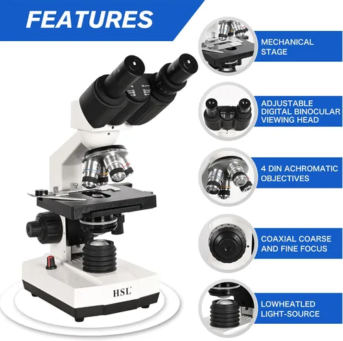Miniatura 3 de HSL Microscopio binocular compuesto 40x-2500x para adultos profesional,microscopios para estudiante educar,Microscopio biológico LAB Micro Scope
