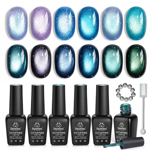 Miniatura 24 de Beetles - Esmalte de uñas en gel rosado con diseño francés blanco, juego de 6 piezas, colección Ciudad del Amor con purpurina rosa, 5