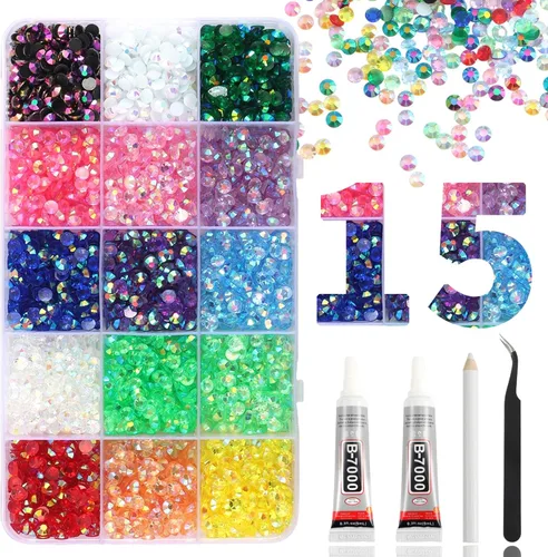 Miniatura 30 de 15000 diamantes de imitación con parte trasera plana para manualidades, cristales de colores mixtos de 0.118 pulgadas, gemas de resina con purpurina