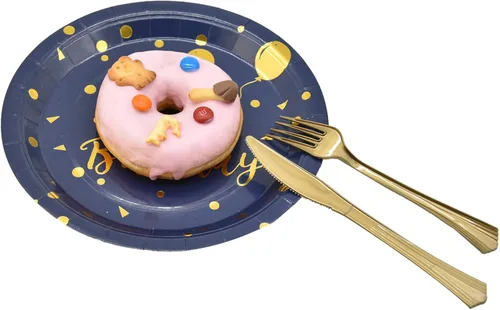 Miniatura 4 de Sirve 25 invitados, 200 unidades de platos desechables de feliz cumpleaños y servilletas suministros para fiesta, juegos de decoración de fiesta