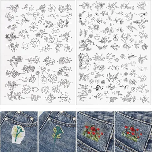 Lyrow 122 estabilizadores solubles en agua para patrón de flores y papel de bordado de puntada, estabilizadores de bordado, patrones de desgarro