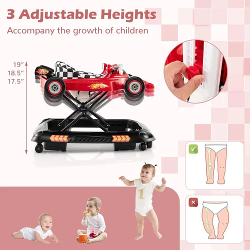 Miniatura 3 de BABY JOY Andador de bebé 4 en 1, caminador de actividad plegable con altura ajustable, música y luces, no se vuelca, andador de empuje para niños