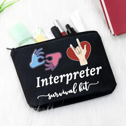Miniatura 5 de GJTIM Bolsa con cremallera para intérprete, kit de supervivencia, bolsa de maquillaje para lenguaje de signos ASL