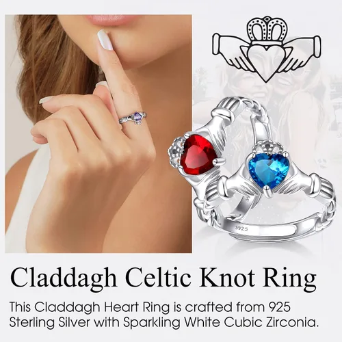 Miniatura 5 de Bestyle Vintage 925 Sterling Silver Celtic CrossTriquetra Necklace with 12 Month Heart Gemstone, Dainty Heart Birthstone Necklace Faith Irish Amulet
