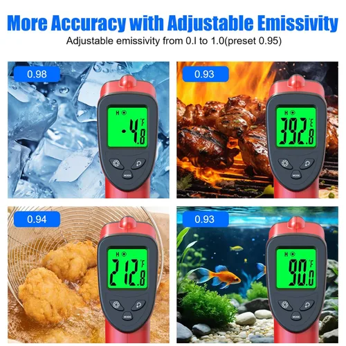 Miniatura 4 de Pistola termómetro digital infrarroja de -58 °F a 1022 ℉ (-58.0 °F a 1,022.0 °F), emisividad ajustable, pistola de temperatura láser para cocinar
