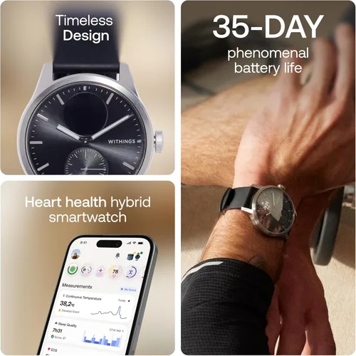 Miniatura 2 de WITHINGS ScanWatch 2 - Hybrid Smart Watch, Heart Rate Monitoring, Fitness Tracker, Cycle Tracker, Sleep Monitoring, GPS Tracker, 30-Day Battery Negro