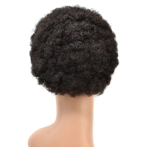 Miniatura 5 de Pelucas afro para mujeres negras, sin pegamento, cabello humano corto, rizado, esponjoso, hechas a máquina, ligera, peluca completa de cabello