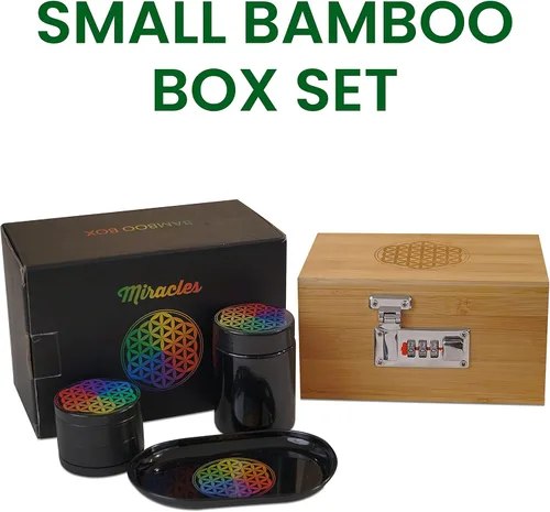 Miniatura 7 de Miracles Caja de almacenamiento de bambú – Caja de almacenamiento decorativa con tapa y cerradura combinada – Caja de bambú con accesorios