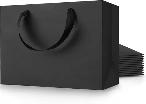 Miniatura 19 de MOXARYSU Bolsas de regalo negras con asas: 8 x 5 x 10 pulgadas, 30 bolsas de papel negras medianas a granel para fiestas, compras, cumpleaños, bodas