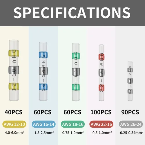 Miniatura 2 de 350 piezas de kit de conectores de alambre de sellado de soldadura, conectores de tope termorretráctiles, cableado impermeable marino, terminales